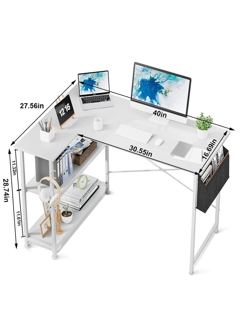 ZUIHAO Small L Shaped Computer Desk with Reversible Storage Shelves for Home Office Workstation Modern Simple Style Writing Desk - Image 3